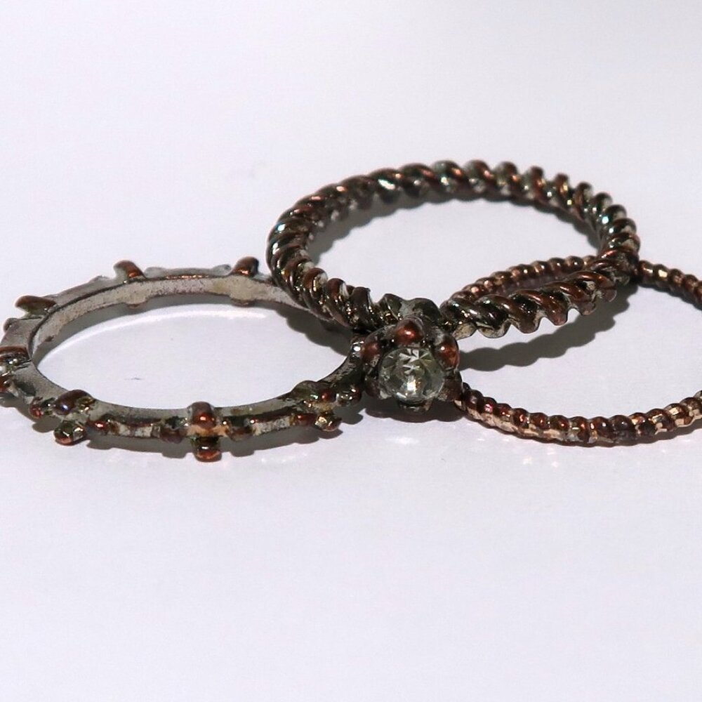 Boho Vintage Rustic Silver Copper Tone Ring Bands Set of 3 Bands Farmhouse Vide